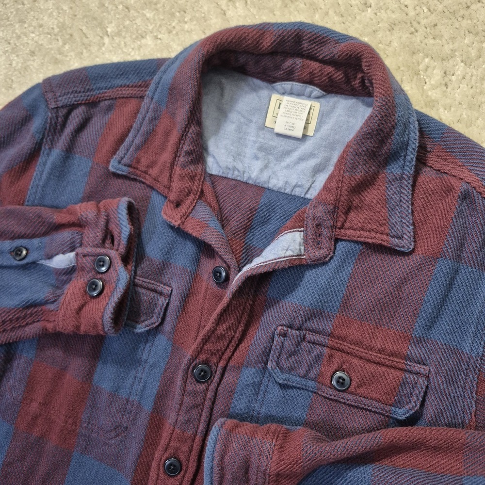 LL Bean Mens Red Blue Plaid Shirt Jacket Shacket Medium 516097